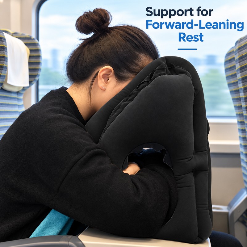Inflatable Travel Pillow for Airplane & Train Trips – Forward-Resting