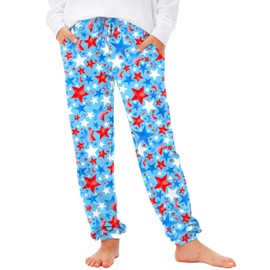 Deerose Fourth of July Pants American Flag Patriotic Joggers USA Blue Star Sweatpants with Pockets 7-8 Years