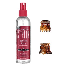 Simply Stylin Light Silk Spray Pure Silicone Hair Protection from Heat and Humidity Natural Serum Product for Long and Shiny 4 fl oz with Levv1 2 Small Hair Claw Clips