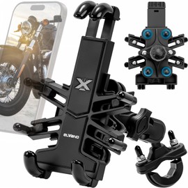 ELVANO Motorcycle Phone Mount Holder: Anti-Shake Phone Mount with Vibration Dampener for 4.7-7.2" Smartphone, Heavy Duty Adjustable Cellphone Clip Fits 0.6-1.3" Handlebar for Bike Bicycle Scooter ATV
