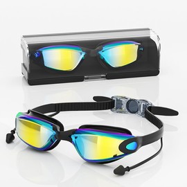 OBEST Swimming Goggles, Anti-Fog, UV Protection, Water Leak Prevention, Antibacterial, Adjustable Belt, Unisex, Case Included, Nose Muscles Can Be Changed, Integrated Ear Plugs, Nose Clip, For