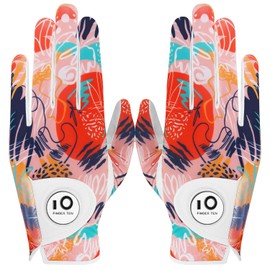 Golf Glove Women's Ambidextrous All-Weather Ball Marker Squeeze Soft Comfort (Sun Orange & Full Finger, 21)