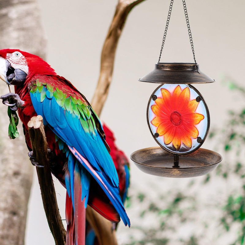 BESPORTBLE Solar Bird Feeder Solar Lamp Hanging Metal Bird Feeder