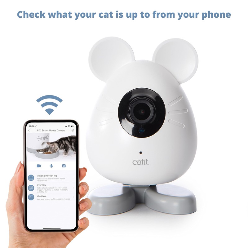 Catit PIXI Smart Mouse-Shaped Cat indoor Camera, App-Controlled Pet, White