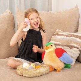 MorisMos 7Pcs Bird Stuffed Animals, Mommy Bird with Babies Eggs Nest, Colorful Birds Plush Toys Gifts for Toddlers, Kids, Boys, Girls, 12inch