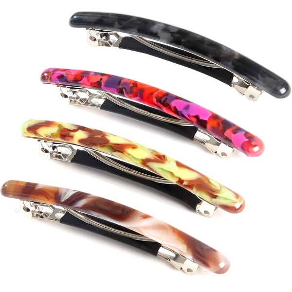 FSMILING Small Hair Barrettes For Women Fine Hair,Colored Skinny Barrette Clips For Thin Hair,Cellulose Acetate Small Hair Clips Automatic Clasp,4 Color Available (4 Packs)