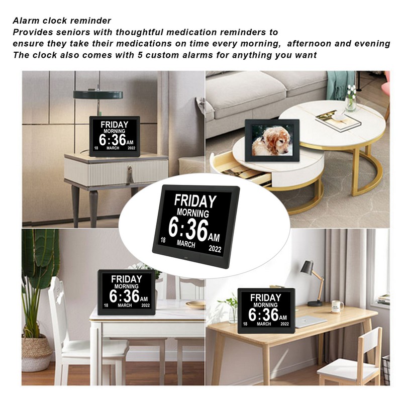 8.7inch Digital Day Calendar Clock Auto Dimming Large Display Medication