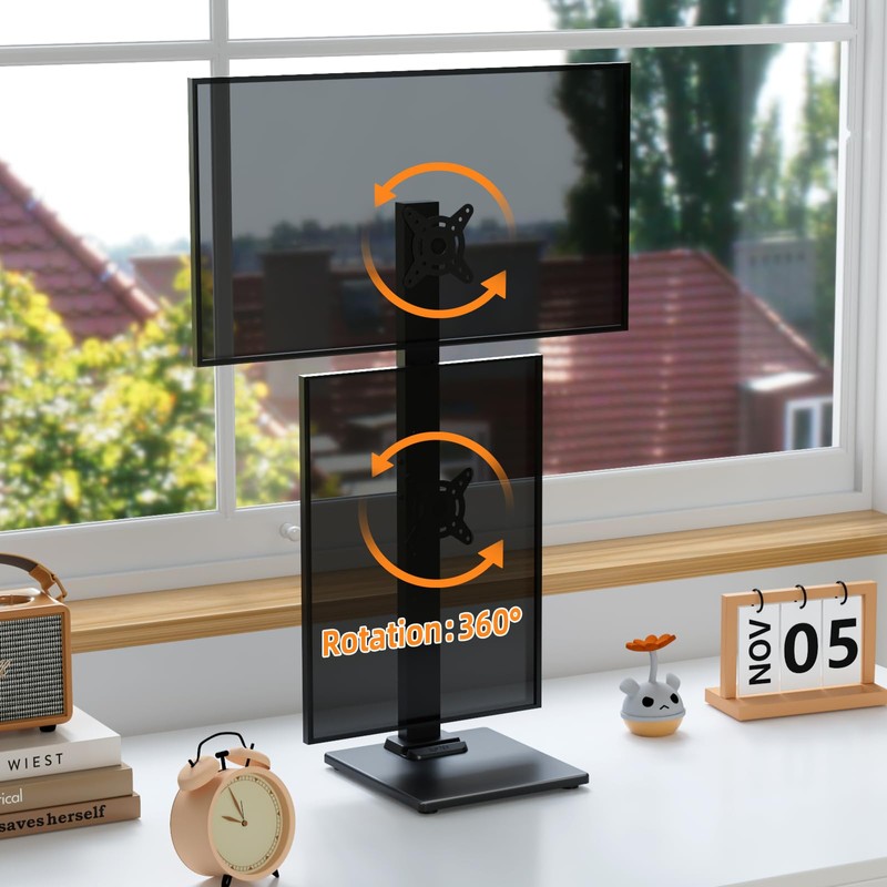 Suptek Dual Monitor Stand with Base- Vertical Stack Screen Free-Standing