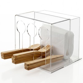 Vesici 1 Pcs Plastic Utensil Dispenser Acrylic Utensil Holder Cutlery Holder for Napkins Silverware Organizer Fork Dispenser Cutlery Organizer for Kitchen and Restaurant(3 Compartment)