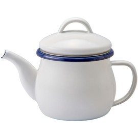 Enameled Pure Enameled Teapot (with Strainer), White, Size (W x D x H): Approx. 7.1 inches (18 cm), D4.1 inches (10.6 cm), H12.5 inches (12.5 cm), PU-2306