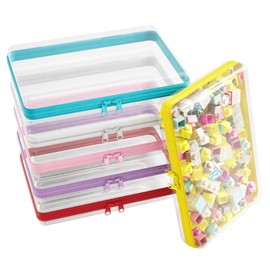 Stuffygreenus 6 Pcs Clear Hard Zipper Case Hard-Sided Premium Storage Case Plastic Clear Hard Shell Zipper Pouch Portable Travel Organizer Box for Building Blocks Puzzles Cosmetics Makeup Pencil (M)