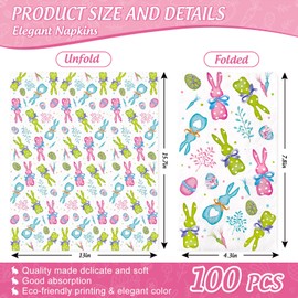 FYSUIMU 100Pcs Easter Bunny Guest Napkins Colorful Rabbit Egg Disposable Paper Napkins Dinner Hand Napkins for Spring Party Supplies Table Decor