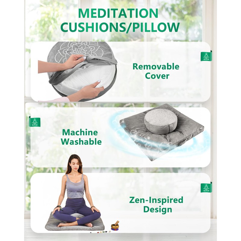 Hihealer Meditation Cushion Set – Large Rose Velvet Zafu &