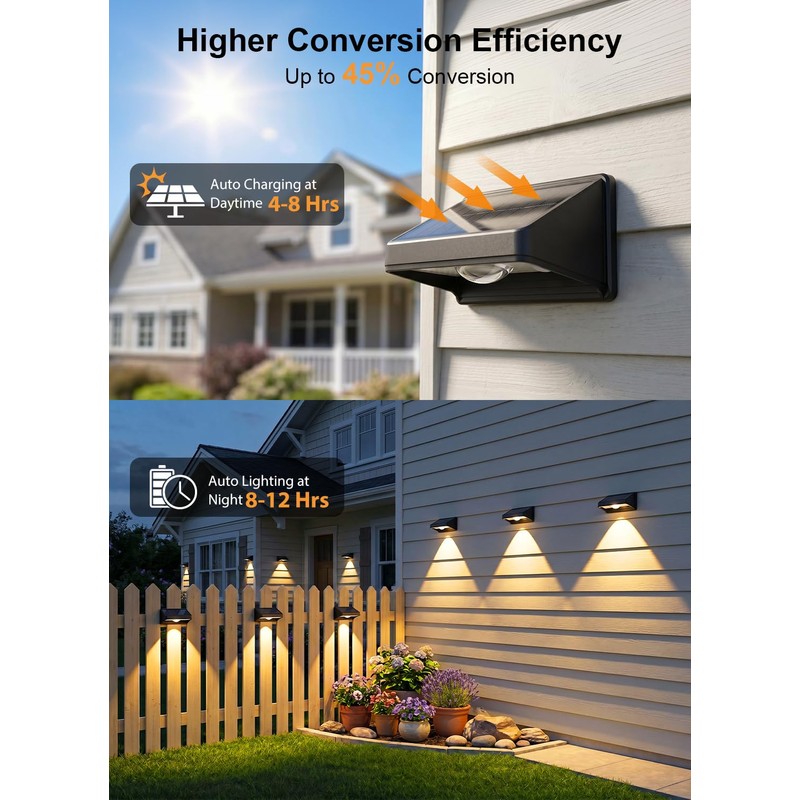Solar Fence Lights Outdoor, 3000/4500/6000K 3 Mode 16 Pack Fence
