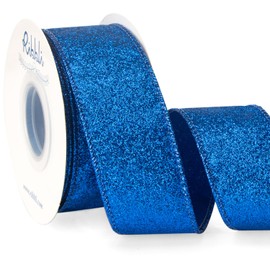Ribbli Royal Blue Glitter Wired Ribbon, Metallic Edge Christmas Ribbon for Wreath, Tree Decoration, Gift Wrapping, Home Decor, 1-1/2 Inch x 10 Yards