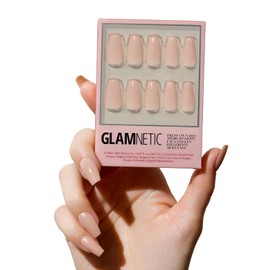 Glamnetic Press On Nails - Exposed | Medium Coffin Fake Nails, Nude Opaque Neutral, Reusable | 15 Sizes - 30 Nail Kit