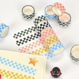Xinjincang 2Pcs Black and White Checkered Ribbon and Tape - Racing Car Theme DIY Crafts | Fade-Resistant Adhesive Plaid Paper Tape for Scrapbooking, Gift Wrapping,Craft Supplies