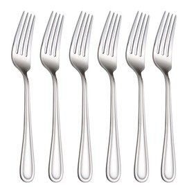 Salad Forks Set of 6, Flatware Fork 7-Inch, Stainless Steel Table Forks Mirror Polishing (Silver, 6pcs-Round Handle)