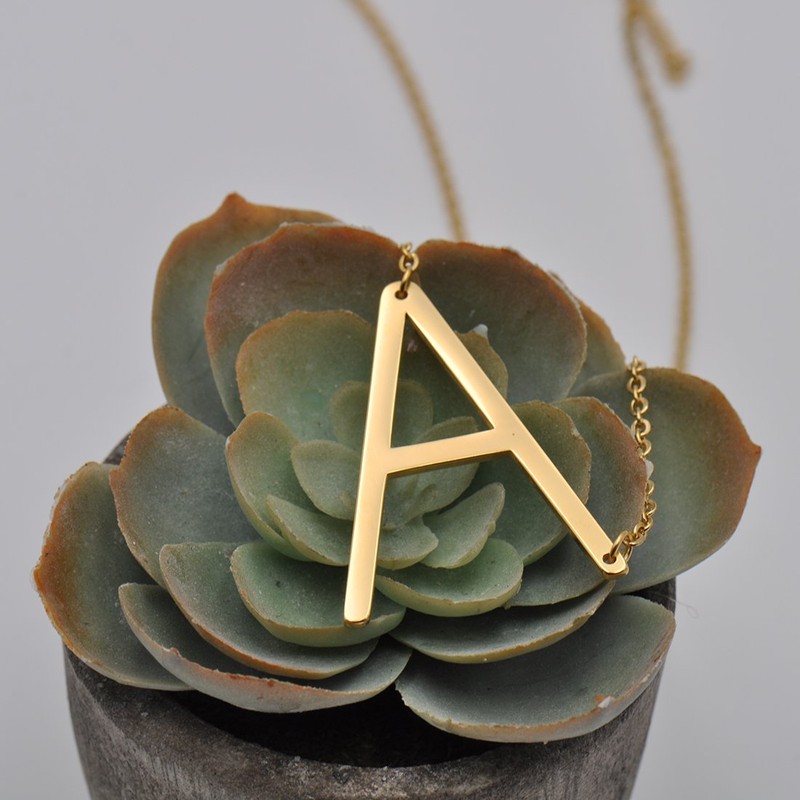 HUAN XUN Big Initial A Necklaces Stainless Steel Jewelrys Name