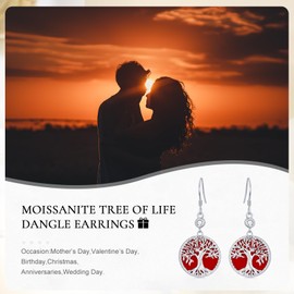 Tree of Life Dangle Drop Earrings, 925 Sterling Silver Moissanite and Turquoise/Abalone Shell/Opal/Malachite/Agate/Black Onyx/Tiger Eye Stone Family Tree of Life Drop Earrings Jewelry Gift for Women Mom (Style 9)