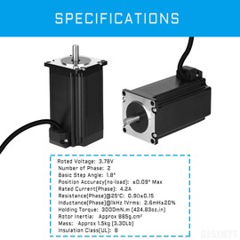 BESJMYT 57 Nema 23 Stepper Motor Standard 2000steps/rev High Torque 3000mNm/424.83oz.in 100MM Bipolar 4.2A-3.78V 1.8 Deg 2 Phase 4 Lead for 3D Printer CNC Milling Engraving Machine, 2.25x2.25x3.94in