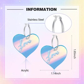 Heart Hoop Earrings for Women, WGXIA Acrylic Laser Lover Dangle Earrings Double Heart Jewelry Girls Gifts for Birthday Music Concerts