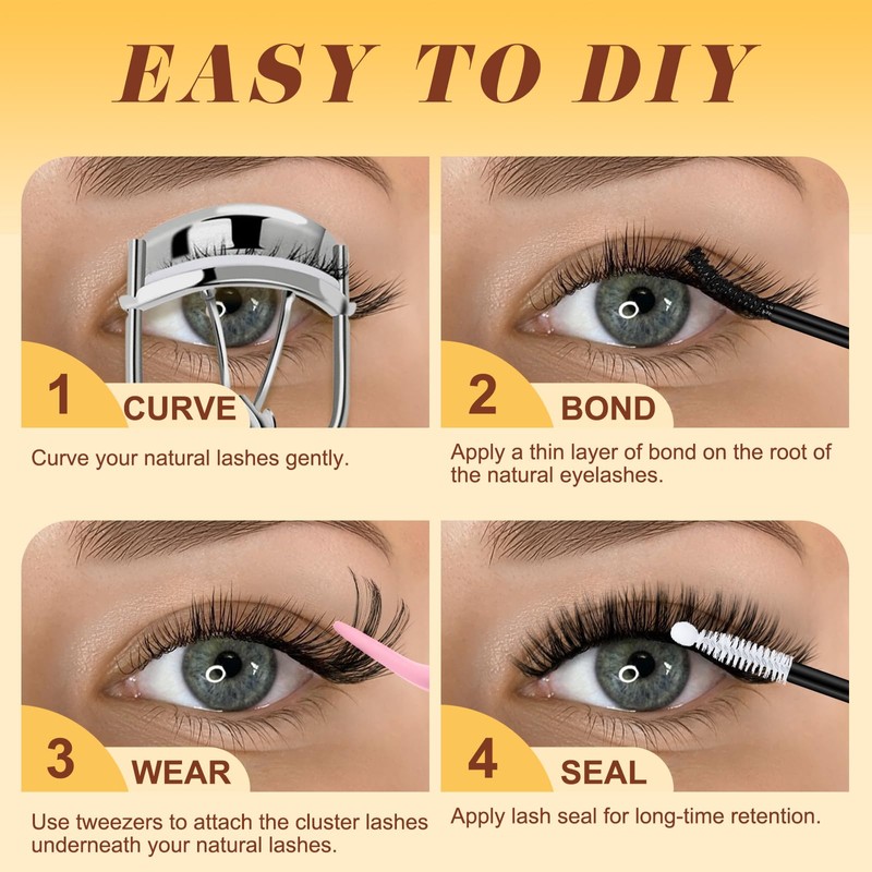 QUEWEL 580PCS Lash Clusters Kit 30D+40D+50D+60D+80D+100D Lashes Clusters Kit 10-18mm