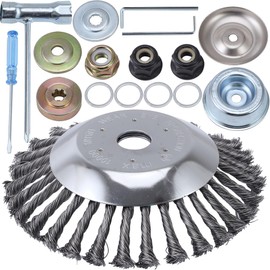 PLAXNS 8 Inch Rotary Steel Wire Brush Cutter Trimmer Head Weed Blade Cutter with Adapter Kit Compatible with Stihl, Husqvarna,String Trimmers, Gardening Lawnmower, Moss Grass Rust Removal