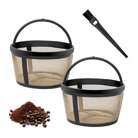 Filtros de Café Reutilizables de Acero Inoxidable, 2 Piezas, para Cafeteras de 8 a 12 Tazas, con Cepillo de Limpieza