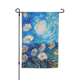 Daisies Garden Flag 12x18 Inch Double Sided, Van Gogh'S Starry Night Flag For Outdoor, Summer Seasonal Decors For Farmhouse Holiday Outside