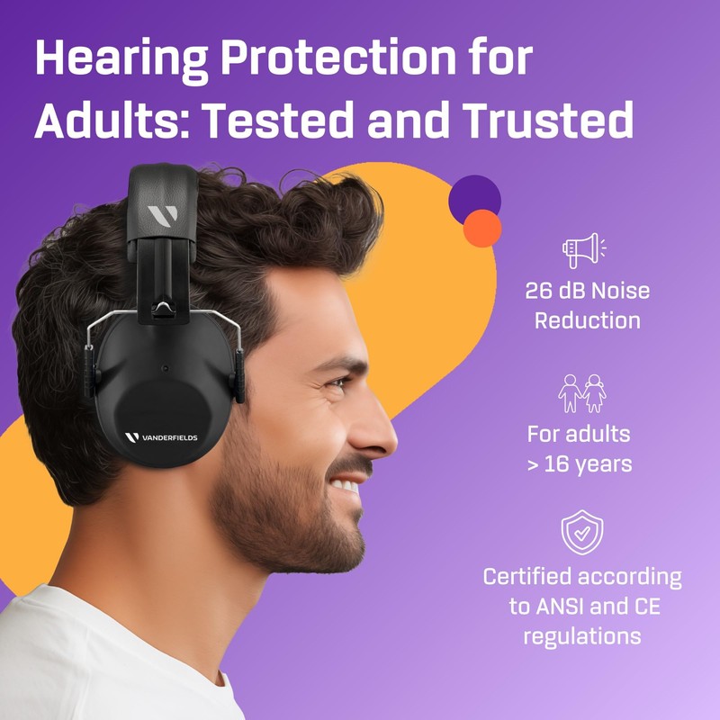 Vanderfields Hearing Protection Ear Muffs for Noise Reduction, 26dB Certified,