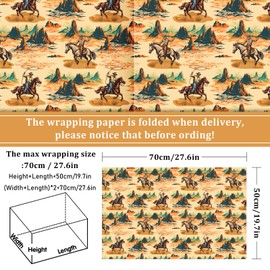 JarThenaAMCS 8 Sheets Western Cowboy Wrapping Paper - Not Roll - Vintage Watercolor Wild West Rodeo Gift Wrap Paper Folded Flat DIY Craft Paper for Holiday Birthday Party, 19.7 x 27.6 Inch