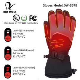 day wolf Heated Gloves Touch Screen for Men Women with Waterproof, 7.4V 2200mAh Electric Rechargeable Battery Gloves for Winter Skiing Skating Snow Camping Hiking Heated Arthritis Hand Warmer Gloves
