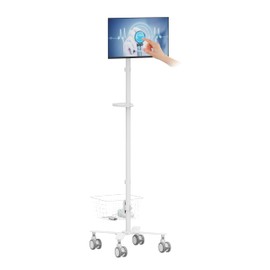 Mount Plus C09 Height Adjustable Mobile Medical Computer Monitor Display Cart with Wheels and Basket Storage | Medical Trolley for Hospital Clinic lab Beauty Salon | Pneumatic Mobile Workstation