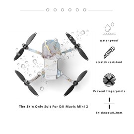 ROIPIN Waterproof Decal PVC Skin Decorative Stickers for DJI Mavic Mini 2 Drone，Skin for DJI Mini 2 - Includes Drone Skin and Controller Skin(Gray Marbling)