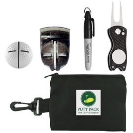 The PUTT PACK 5 in 1 - Golf Bag Accessories Kit Containing a Golf Divot Repair Tool with Magnetic Golf Ball Marker, Golf Ball Line Marker Tool, Genuine Mini Marker & Golf Tee Bag Pouch