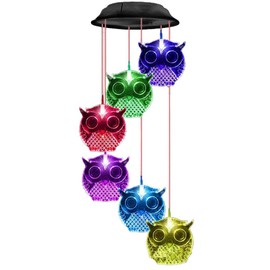 Owl Solar Wind Chime Light Waterproof Color Changing Outdoor Solar Garden Decorative Lights Gardening Gifts for Mother Day Women Birthday Yard Garden Decoration (Black cover)