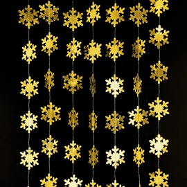 116 Pcs Christmas Gold Hanging Snowflake Decorations and Ornaments - Garland Banner for Winter Wonderland Holiday, New Year, Home Party Supplies