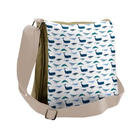 Ambesonne Whale Messenger Bag, Swimming Marine Animals, Unisex Cross-body
