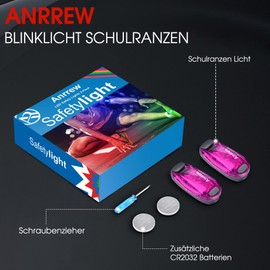 Anrrew Flashing Light School Bag Light LED Safety Light Set of 2 Clip Reflector Backpack Light Running Light Pram Light Ideal for Joggers, School Bag for Children, Prams, Light Pendant Dog