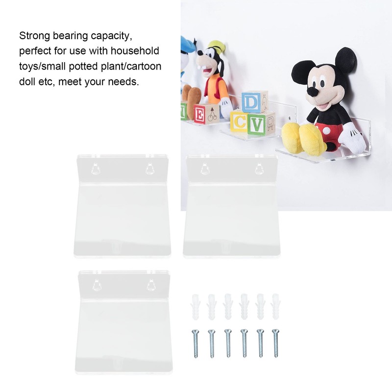 3PCS Clear Acrylic Display Rack Wall Mounted Floating Shelf for