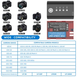 4 Pack LP-E6P Battery with LED Indicator Type-C Charging Port, Compatible with Canon EOS R5 R6 5D 6D 7D Mark II, EOS 5D III IV 5DS 5DS R 60D 60Da 70D 80D 90D Backup Battery for LP-E6NH LPE6N LP-E6