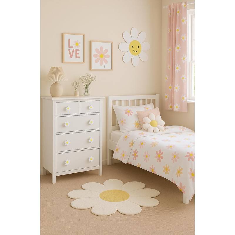 6-Pack Daisy Flower Drawer Knobs – White & Yellow Decorative