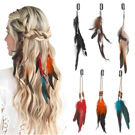 UZEXYO 6 PCS Feather Hair Clips, Hair Feathers Pirate Accessories, Handmade Boho Hair Extensions DIY Accessories Hippie Hairpin Headdress Hair Decorations for Women