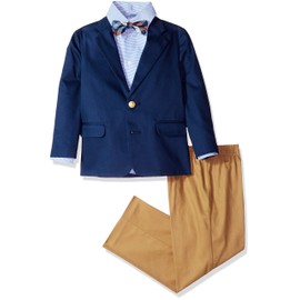 IZOD Boys' 4-Piece Suit Set with Dress Shirt, Bow Tie, Pants, and Jacket, Dark Blue, 7