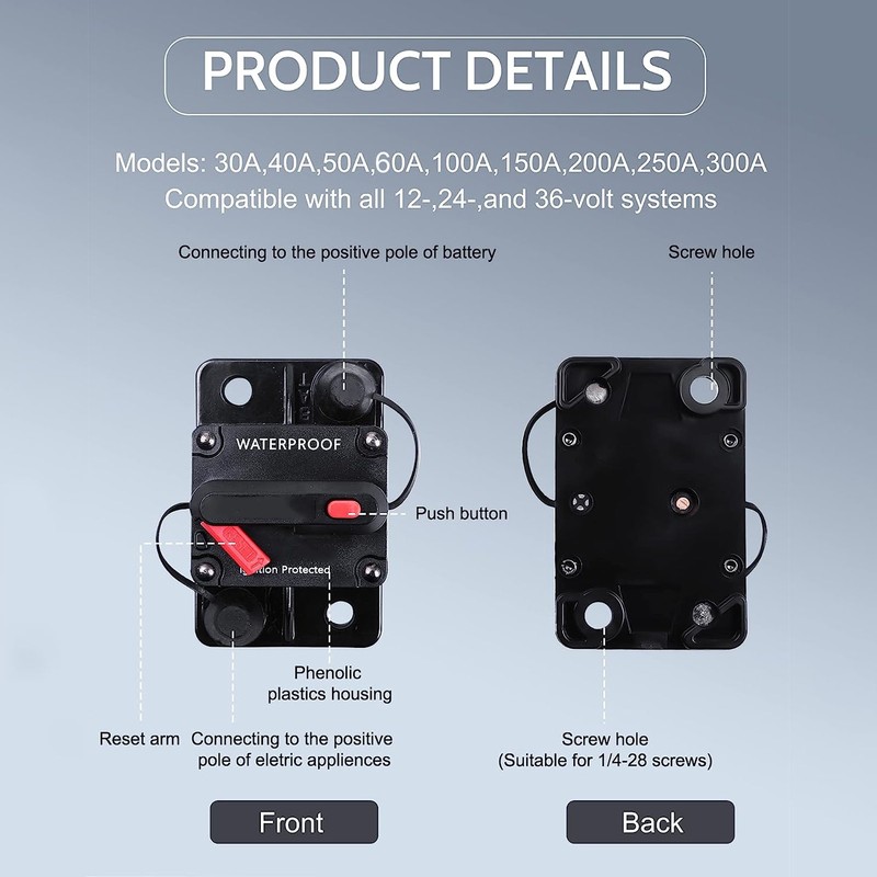 Car Audio Circuit Breaker 12V Waterproof Manual Reset with Fuse