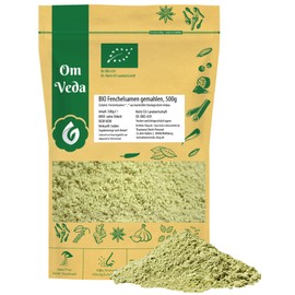 BIO Fenchel Samen gemahlen | Fenchelsamen Fenchelpulver fein gemahlen | Organic Fennel Powder | OmVeda Gewürze für Küche (500g)