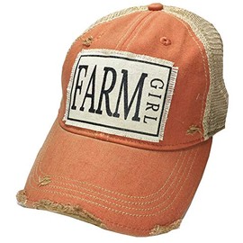 VINTAGE LIFE Baseball Cap for Women Funny Trucker Hat Cute Distressed Ball Caps (Farm Girl, Orange)