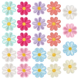 24PCS Flower Iron on Patches, Cute Daisy Flower Embroidered Patches Iron on Floral Patch for DIY Crafts Jeans Clothes Jacket Pants Dress Backpack Hat Decorations(1.65x1.65inch, 8 Color)