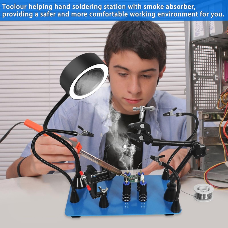 Magnetic Helping Hands Soldering Fume Extractor with Light, Third Hand